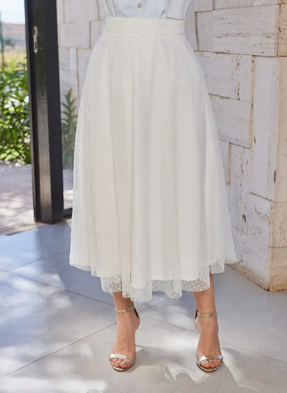 Midi Skirt in Tulle with Guipure Lace