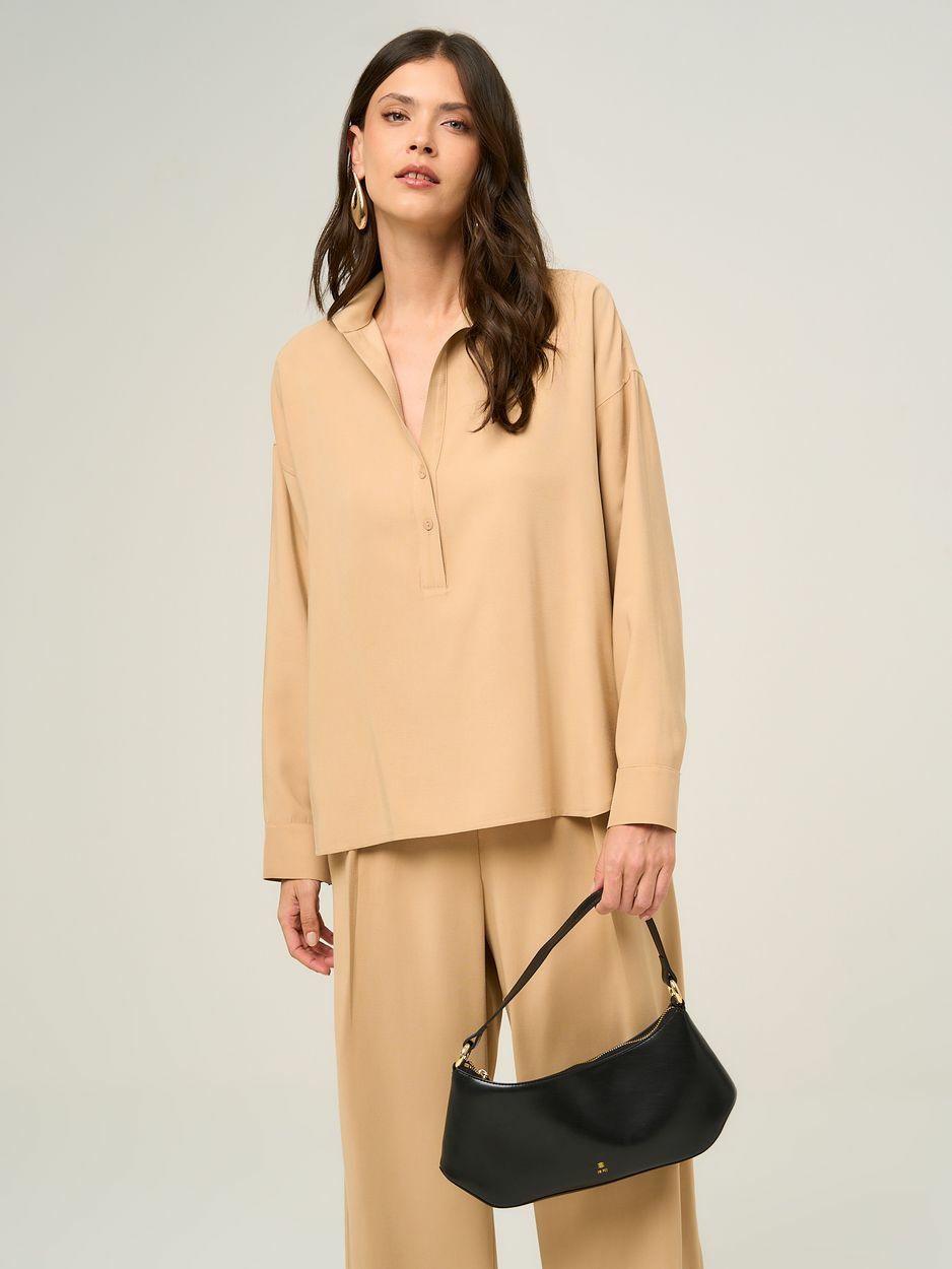 Beige Oversized Viscose Shirt