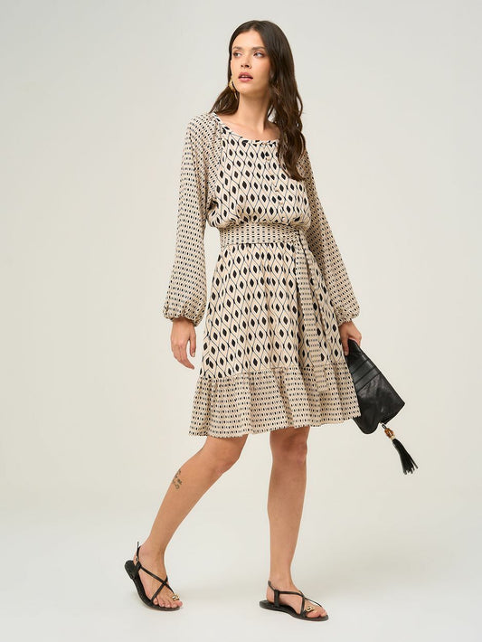 Short Beige Print Dress