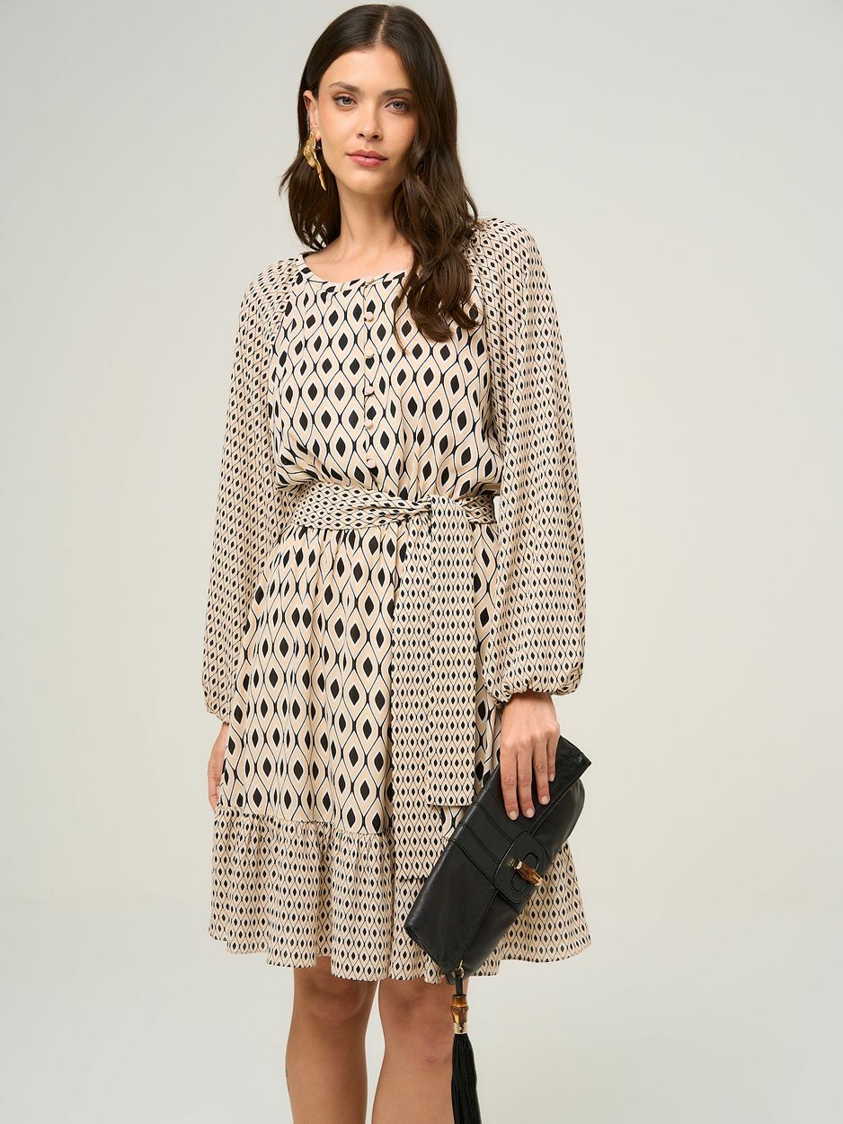 Short Beige Print Dress