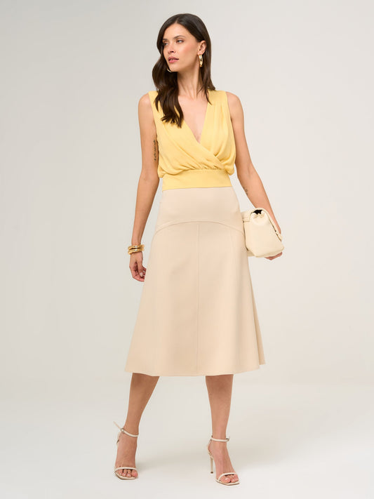 Beige Flared Skirt with Panels