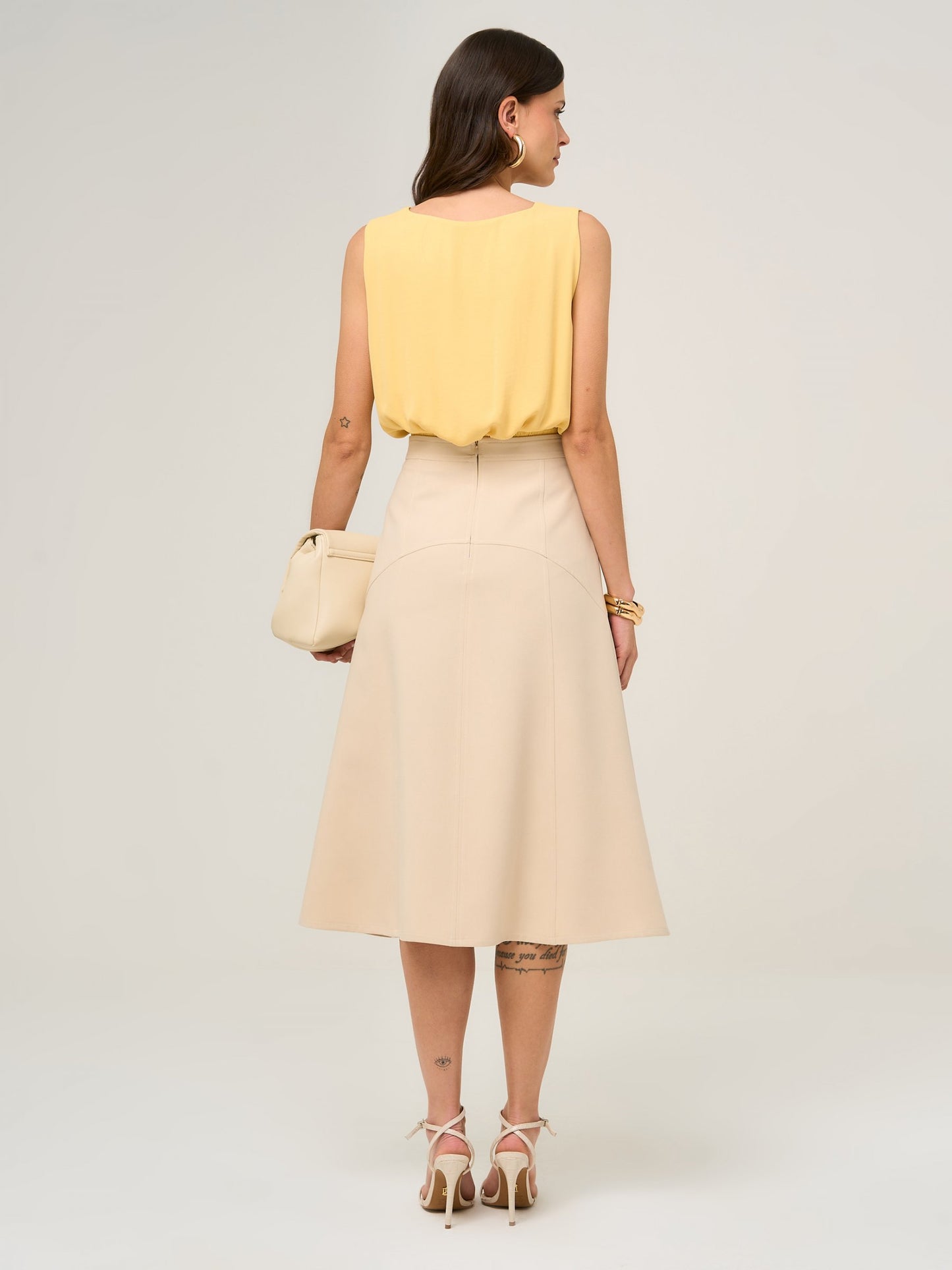 Beige Flared Skirt with Panels