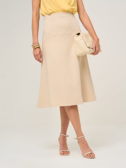 Beige Flared Skirt with Panels