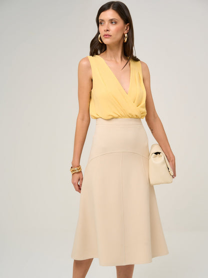 Beige Flared Skirt with Panels