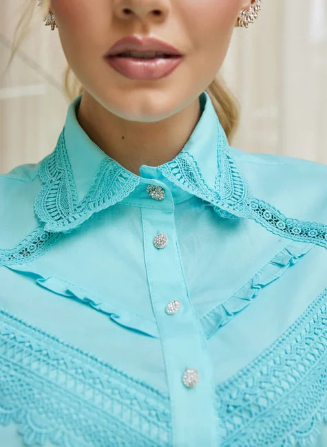 Shirt in Tricoline with Guipure Lace